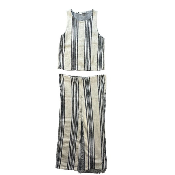 MNG MANGO Ladies Two-Piece Off White Black Stripe Top & Pants 2 Piece Suit XS - Picture 1 of 9